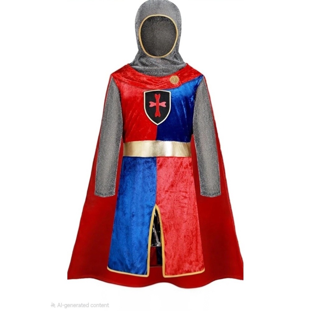 Spooktacular Creation Knight 5 Piece Halloween Costume M(8-10) Red Blue No Boots - Picture 4 of 4